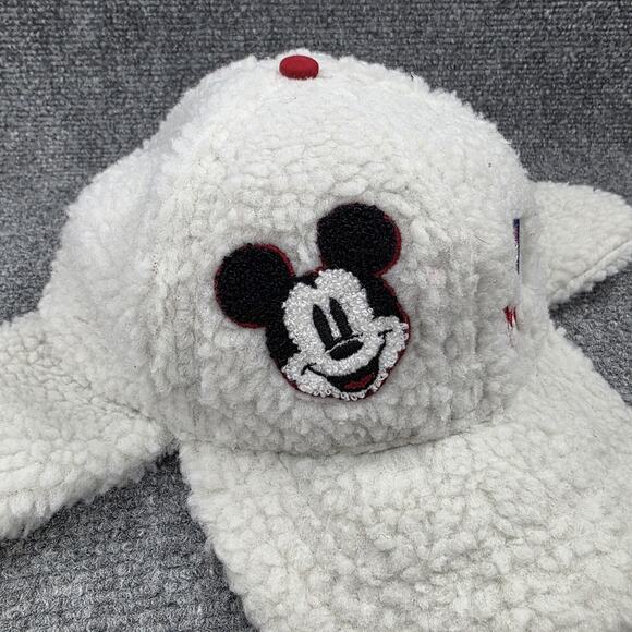 Disney Mickey Mouse Hat Cap Snap Back Kids XS/S Sherpa Faux Fur Ear Flap White - Picture 2 of 16